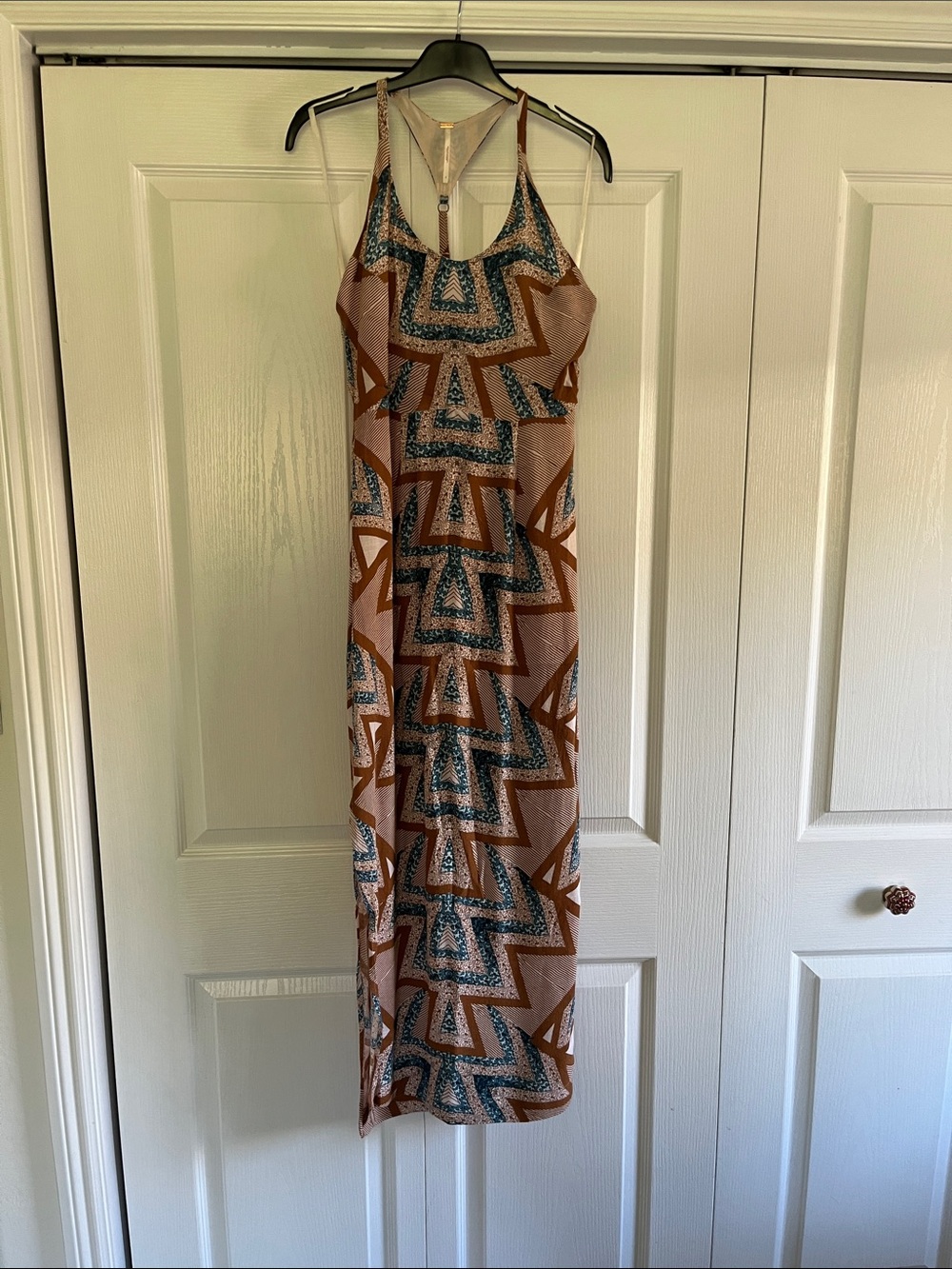 Free People Tan and Blue Geometric Racerback Maxi Dress